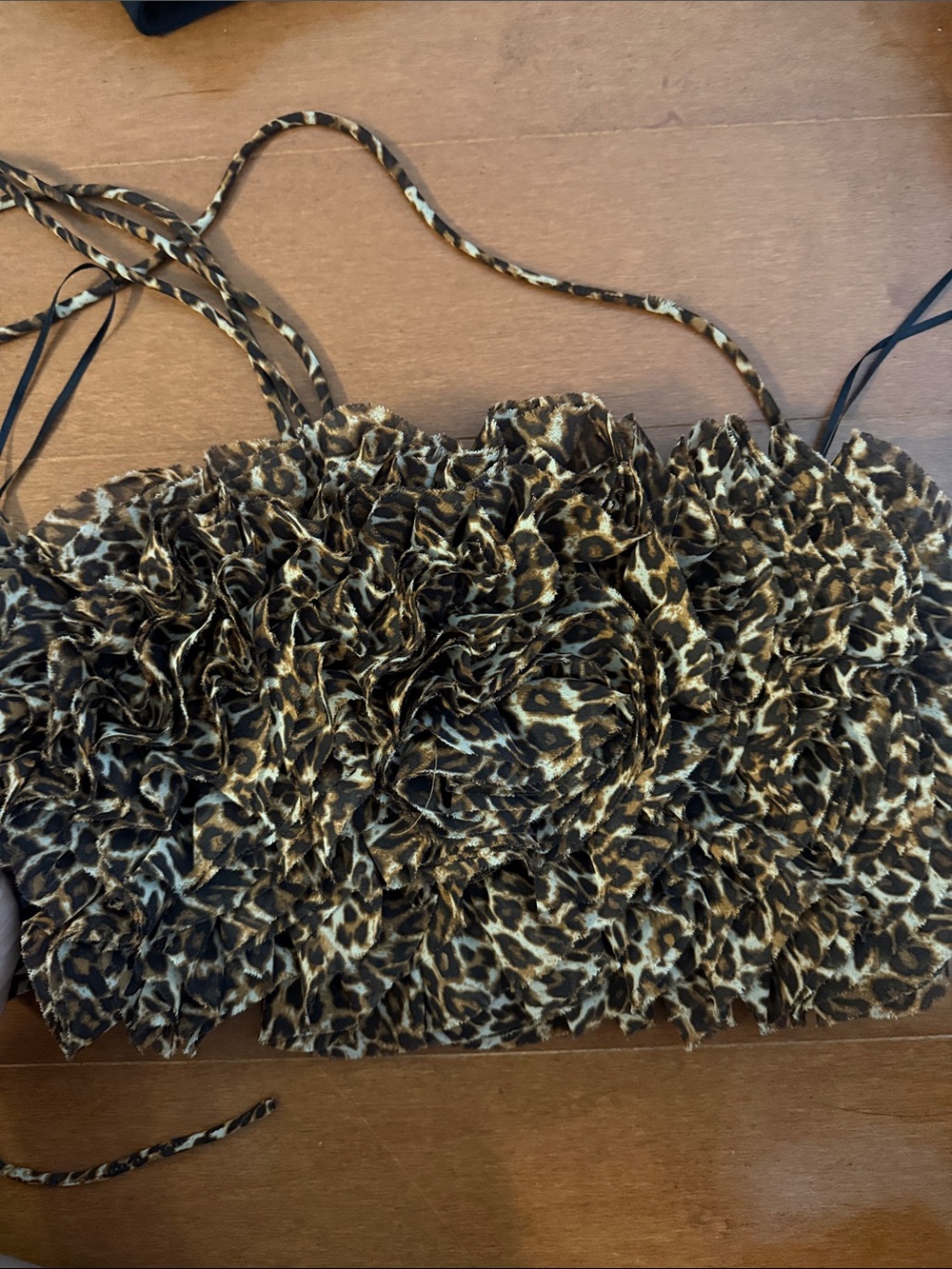 Zara Brown Leopard-Print Scrunched Tube Top with Thin Straps